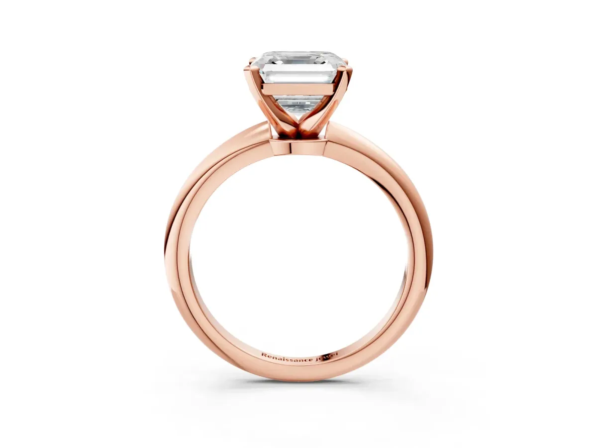 Asscher Cut Diamond Solitaire Ring with Six-Prong Setting and Classic Band Rose gold