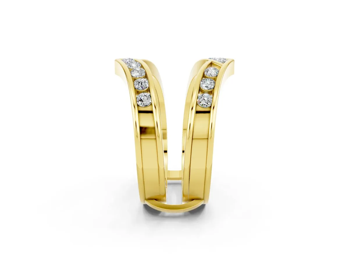 Round Moissanite Channel-Set Chevron Band Yellow gold
