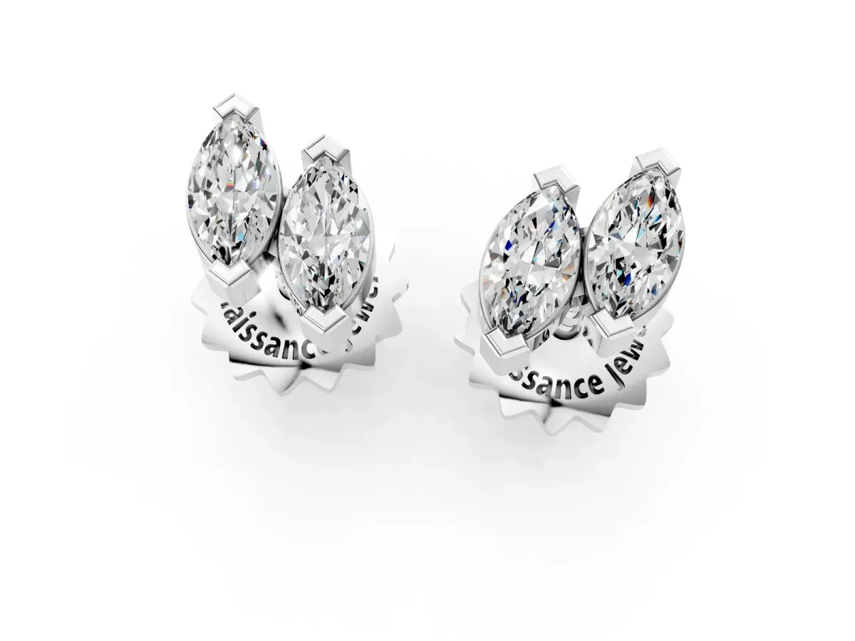 Marquise Diamond Two Stone Stud Earrings White gold