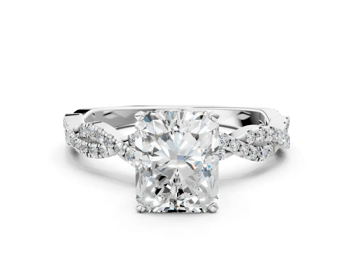 Radiant Cut Solitaire Twisted Pave Band with Four-Prong Setting Platinum