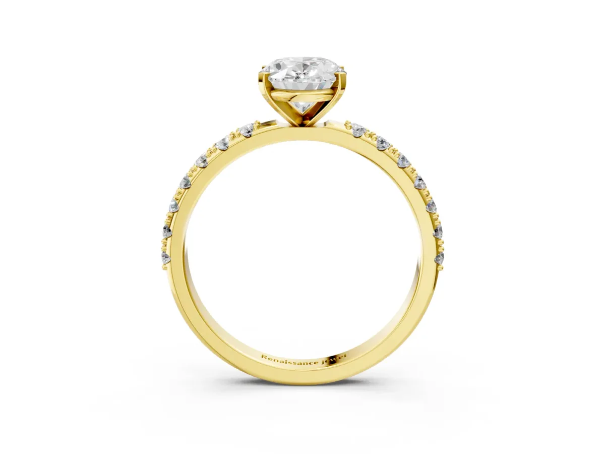 Oval Cut Diamond Solitaire Pavé Band with Four-Prong Setting Yellow gold