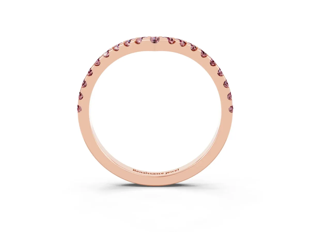 Pavé Round Morganite Chevron Band with Shared Prong Setting Rose gold