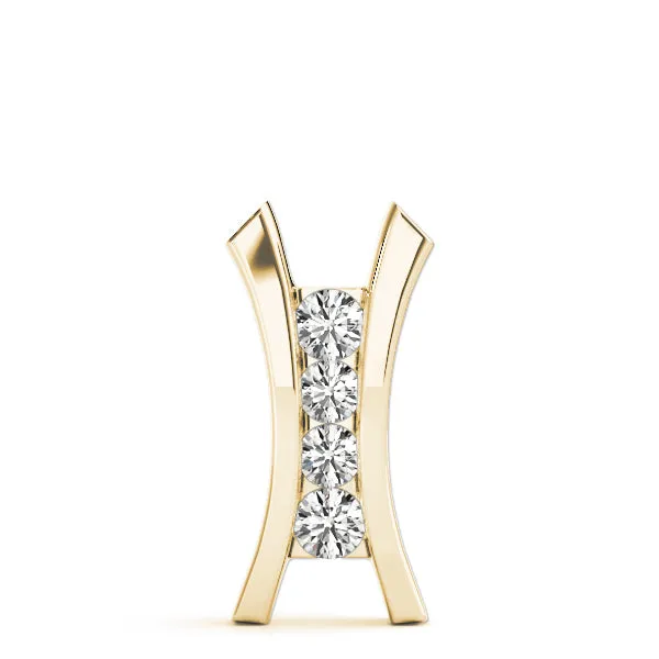Channel Set Round Diamond V-Prong Pendant Yellow gold