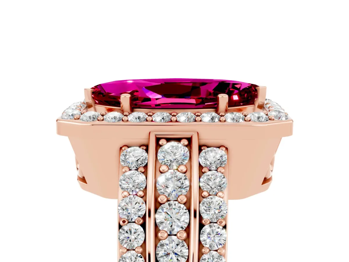 Marquise Cut Halo Garnet Ring with Round Split Shank and Prong Setting Rose gold