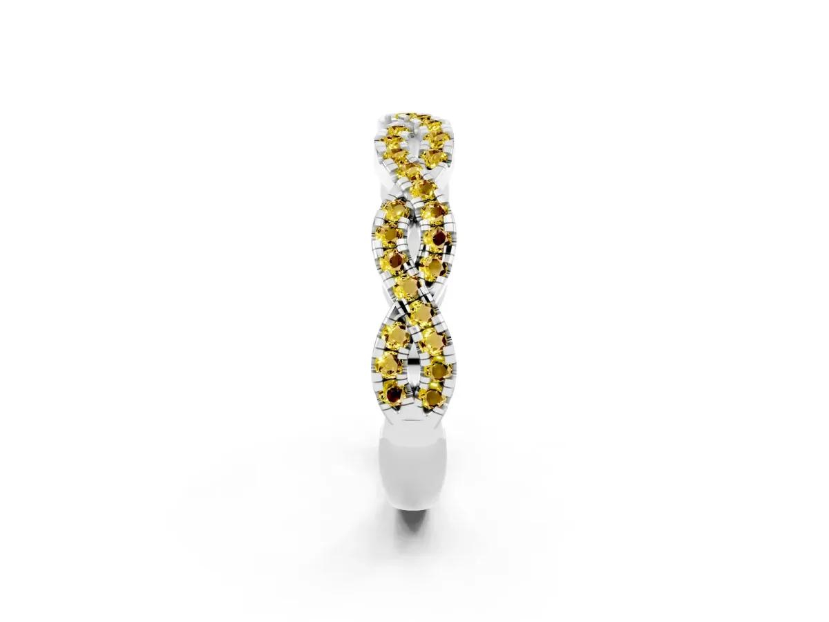 Round Yellow Sapphire Twisted Eternity Band with Pavé and Shared Prong Setting Silver