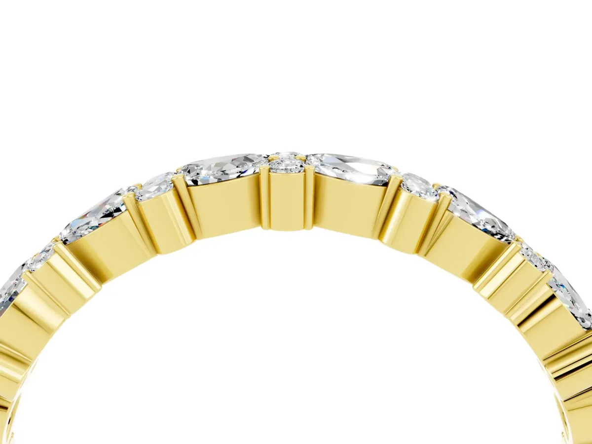 Pear and Round Moissanite Wedding Band Yellow gold