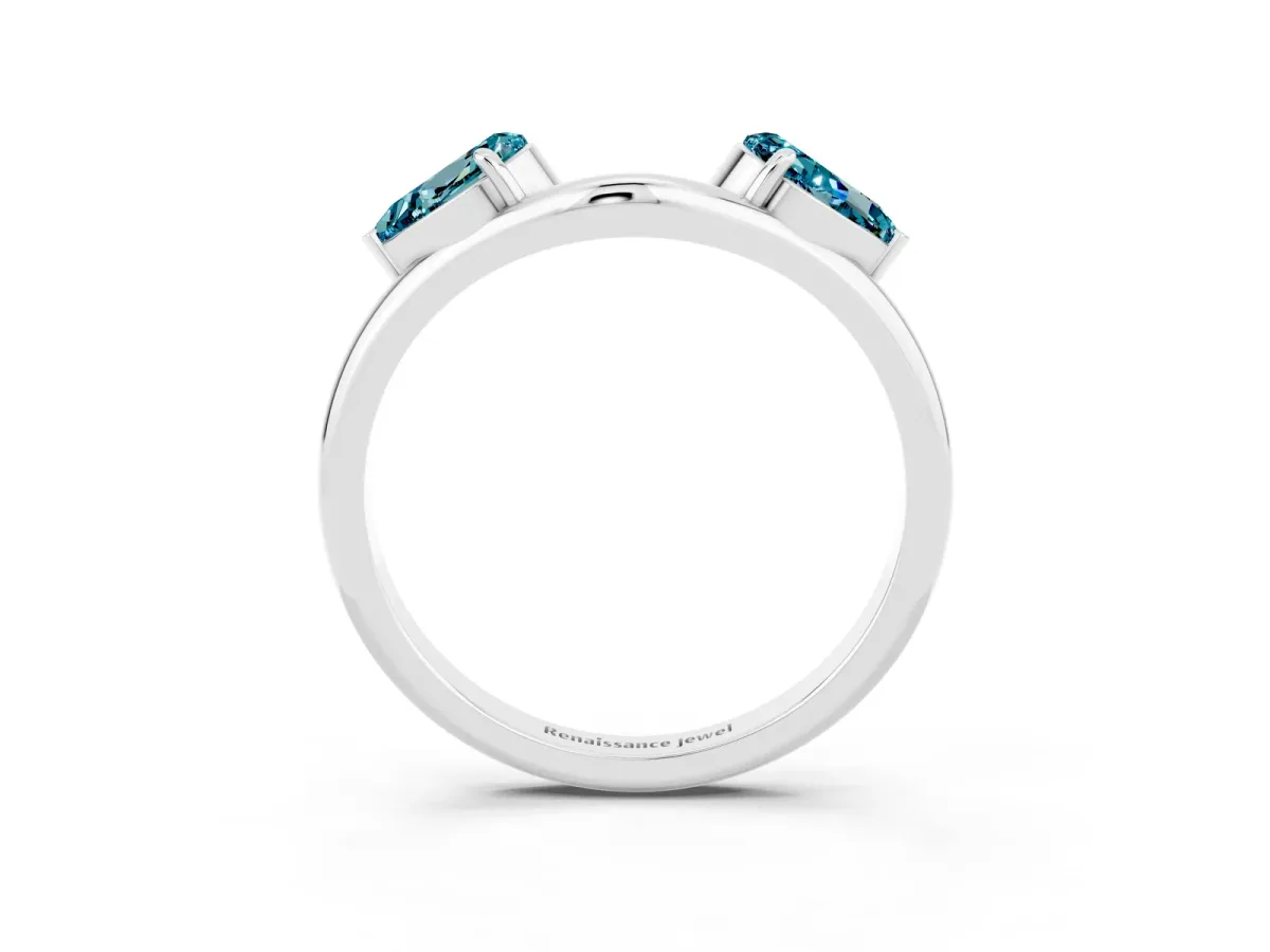 Two-Stone Pear Blue Topaz Bypass Ring with Prong Setting Silver