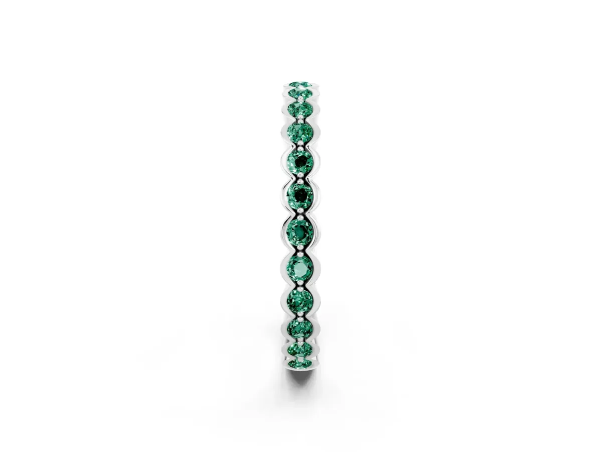 Round Green Sapphire Bezel Set Eternity Band White gold