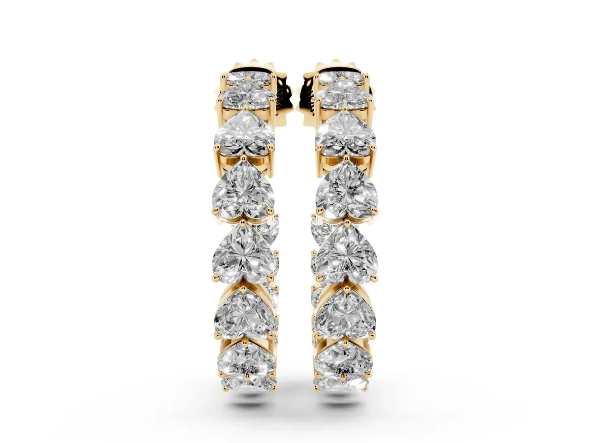 Heart Diamond Huggie Hoop Earrings Yellow gold