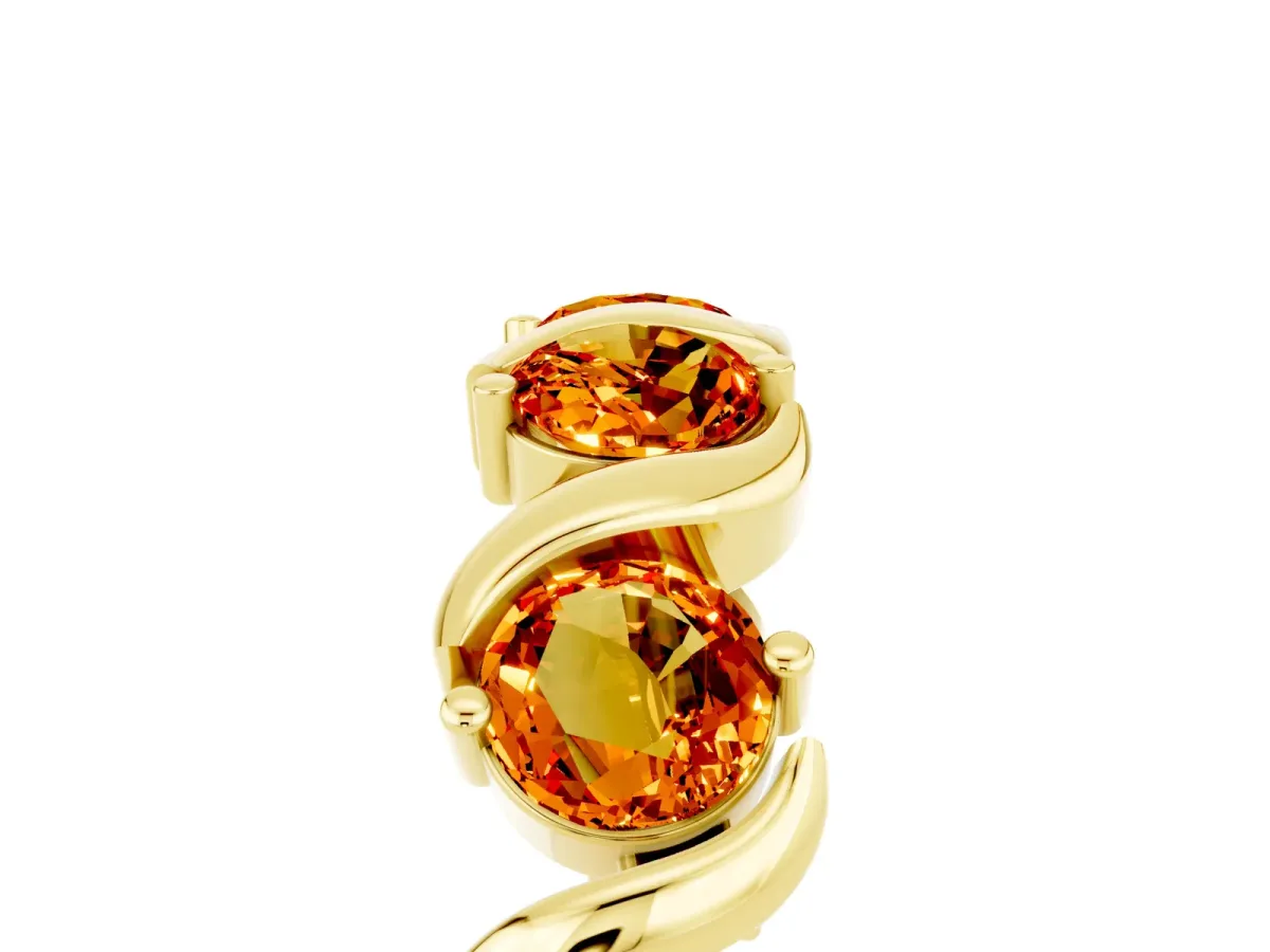 Round Citrine Half Eternity Band with Wave Prong Setting Yellow gold