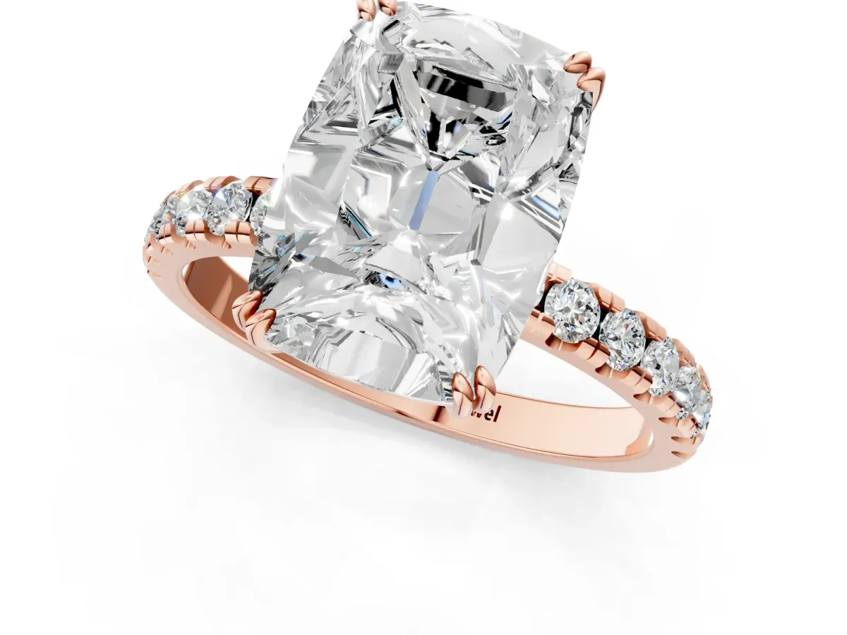 Old Mine Elongated Cushion Diamond Pave Band Ring Rose gold