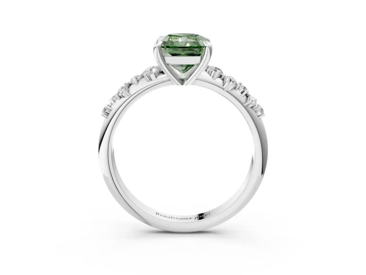 Fancy Green Radiant Cut Cut Diamond Vine Band with Four-Prong Setting Platinum