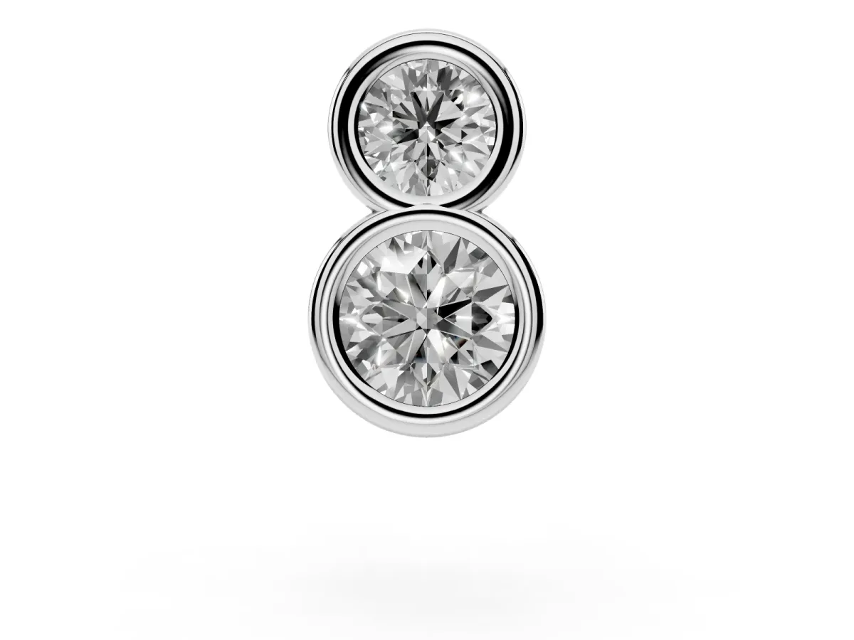 Round Diamond Duo Flatback Earring Silver