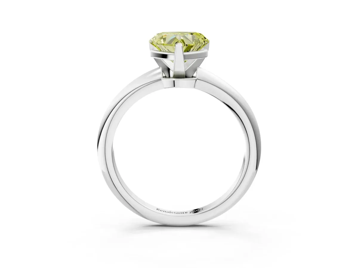 Fancy Yellow Heart Cut Diamond Solitaire Ring with Six-Prong Setting and Classic Band Silver