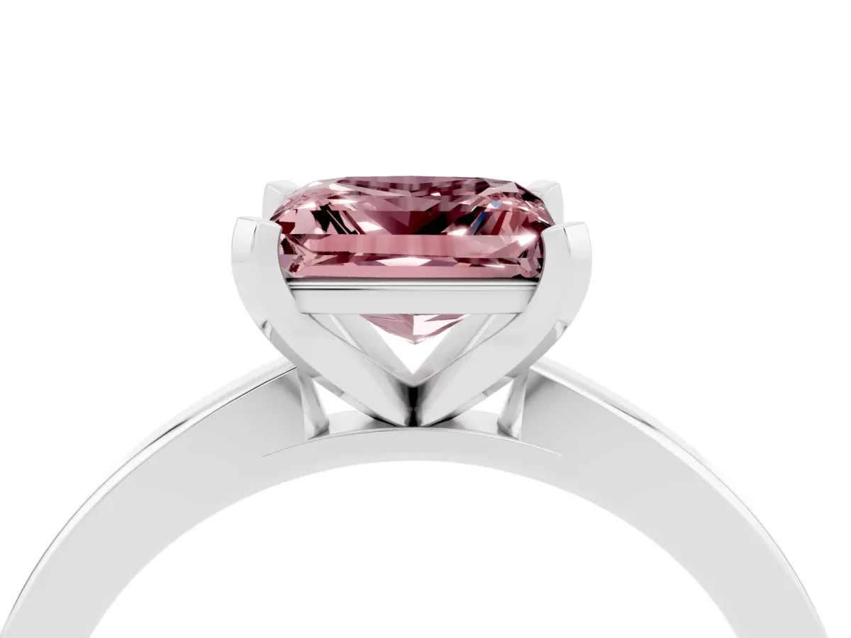 Princess Cut Morganite Solitaire Engagement Ring with Classic Band and Four-Prong Setting Silver