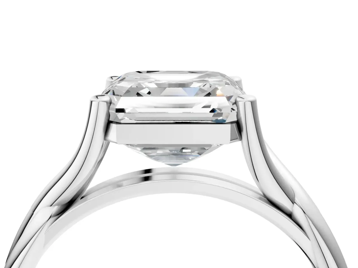 Asscher Cut Diamond Solitaire Twist Band Prong Setting Ring Platinum