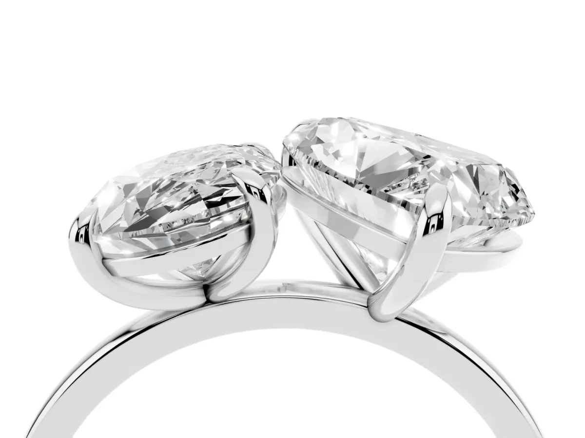 Oval and Heart Toi Moi Ring with Prong Setting and Plain Band Platinum