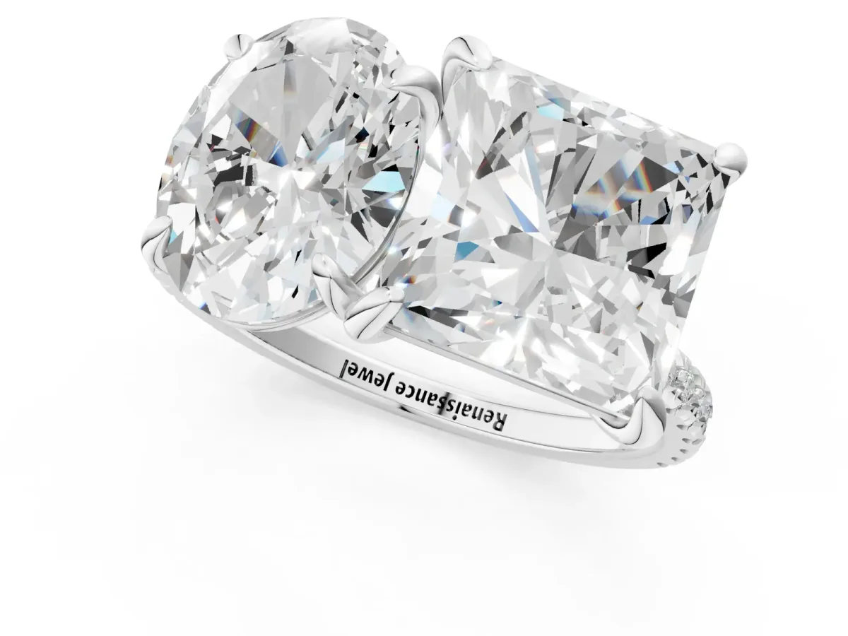 Oval and Princess Toi Moi Ring with Prong Setting and Pave Band Silver