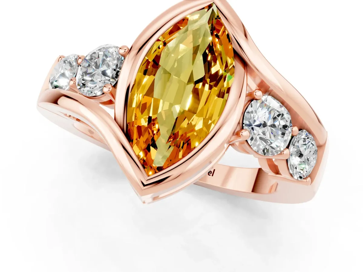 Bezel Set Marquise Cut Citrine Bypass Ring with Round Accents Rose gold