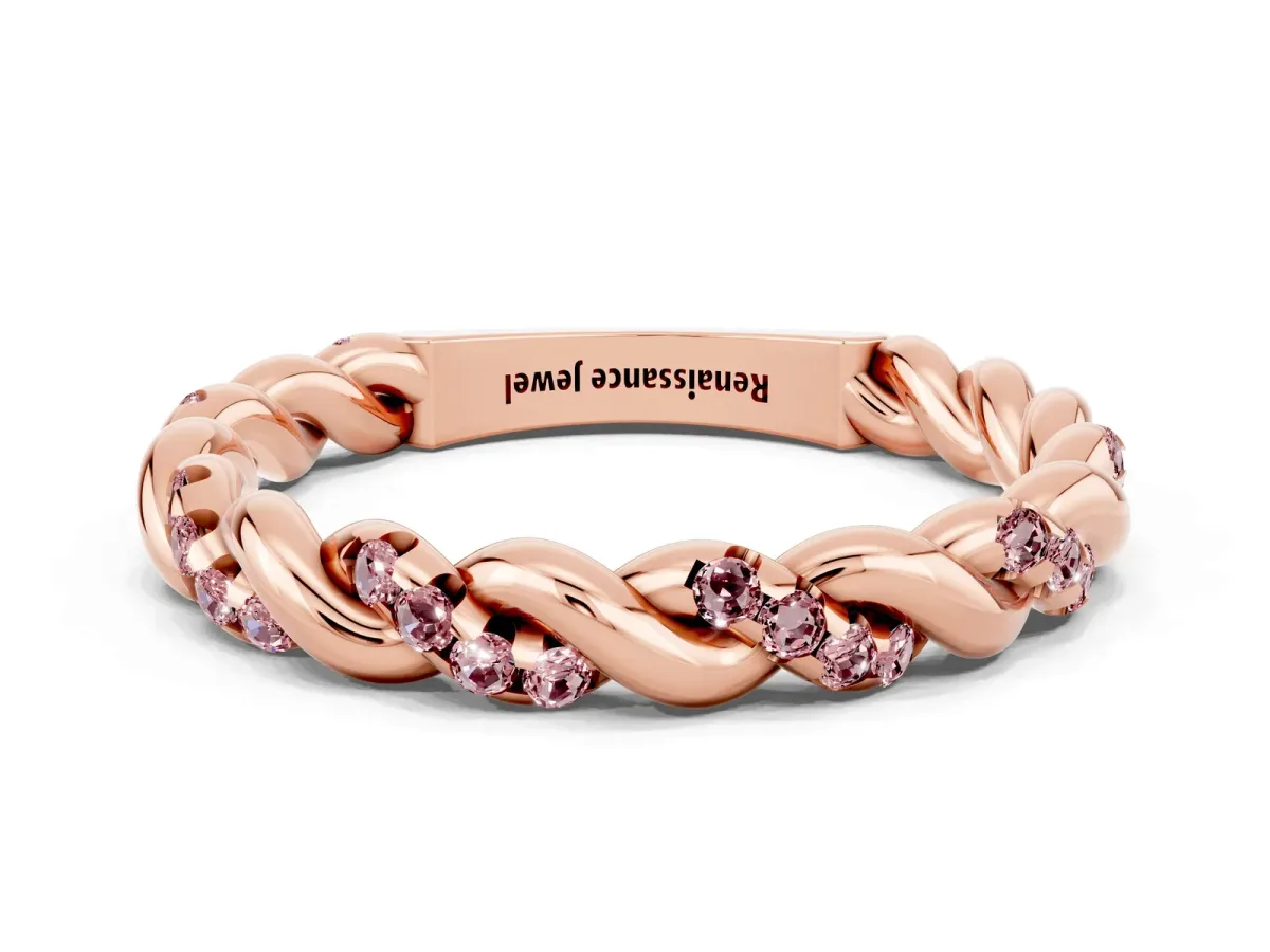 Twisted Pavé Round Morganite Eternity Band Rose gold
