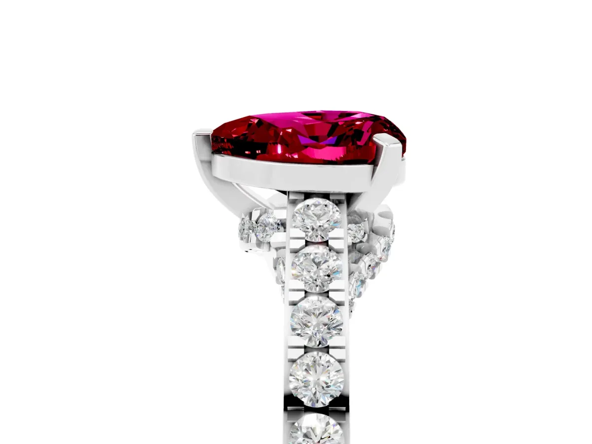 Heart Cut Garnet Solitaire Ring with Crossover Gallery and Round Pavé Band Silver