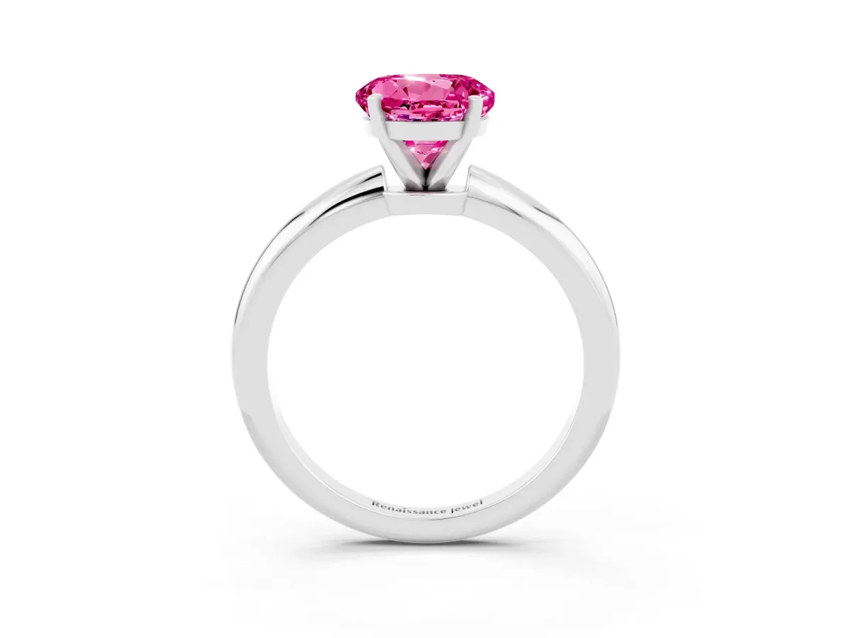 Round Cut Pink Sapphire Solitaire Ring with Six-Prong Setting and Classic Band Silver