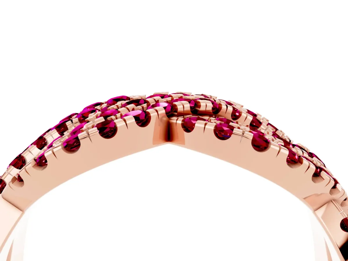 Pavé Round Garnet Infinity Twist Band with Shared Prong Setting Rose gold