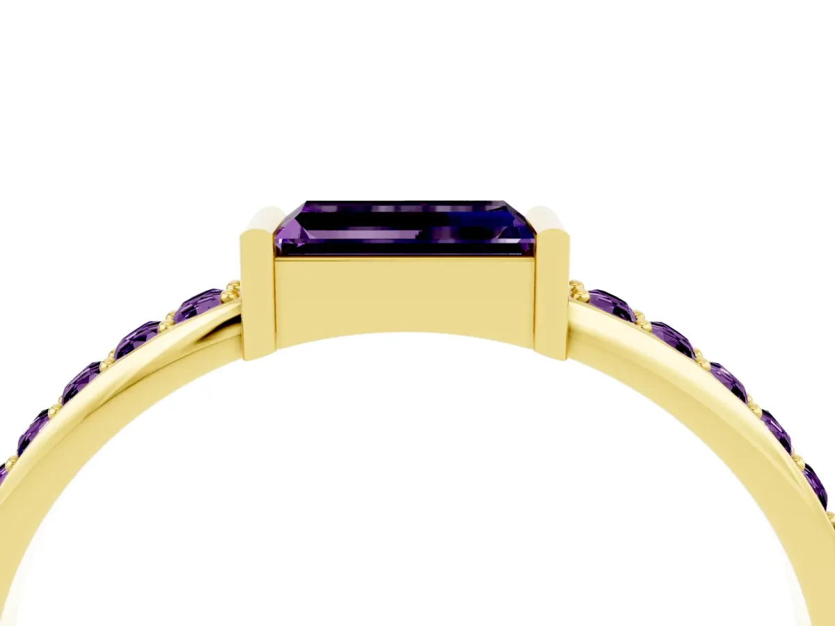 Baguette Amethyst Pavé Band with Bar Setting Yellow gold