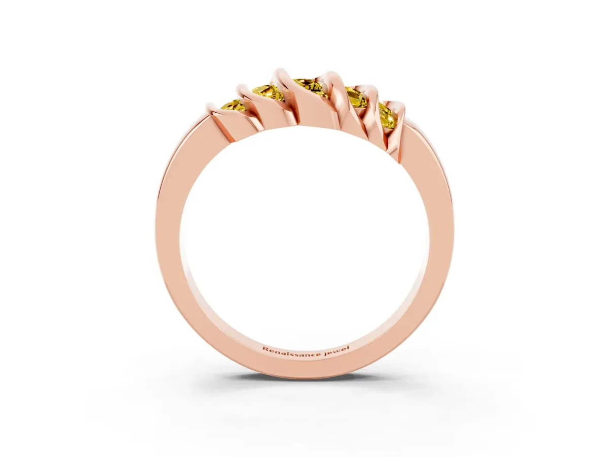 Round Yellow Sapphire Multi-Row Crossover Band Rose gold