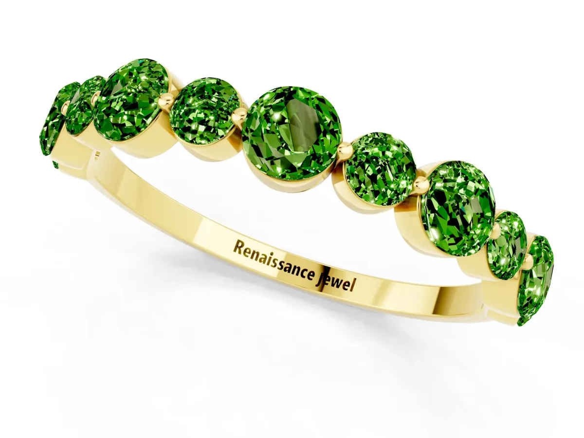 Round Peridot Scalloped Prong Set Eternity Band Yellow gold