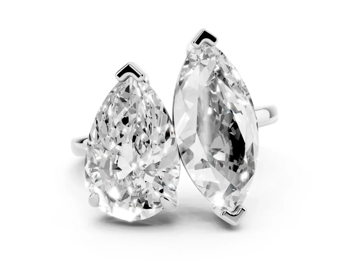 Pear and Marquise Toi Moi Ring with Prong Setting and Plain Band Silver