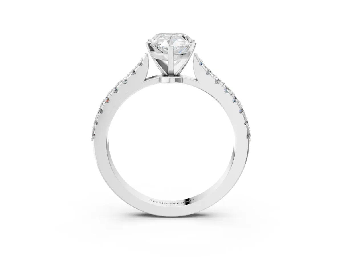 Pear Cut Cut Solitaire Diamond Engagement Ring with Pave Band and Four-Prong Setting Silver