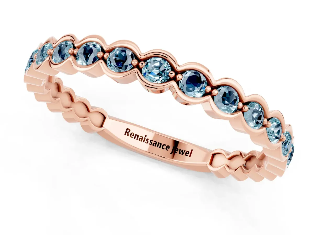 Round Aquamarine Bezel Set Eternity Band Rose gold