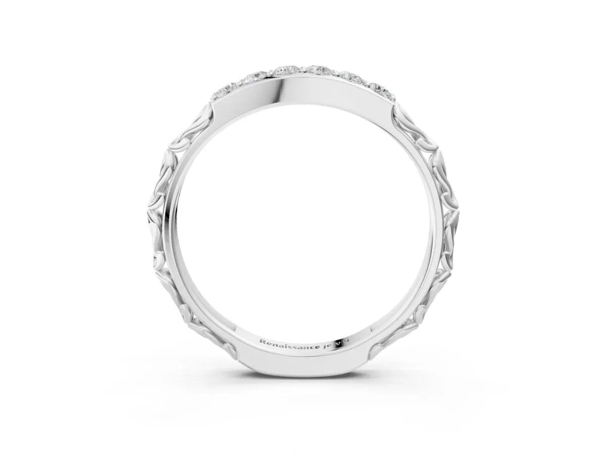 Round Diamond Bar Set Eternity Band with Filigree Design Silver