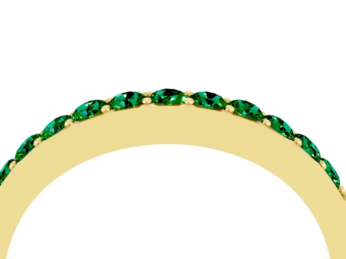 Round Emerald Curved Wedding Band with Channel Setting Yellow gold