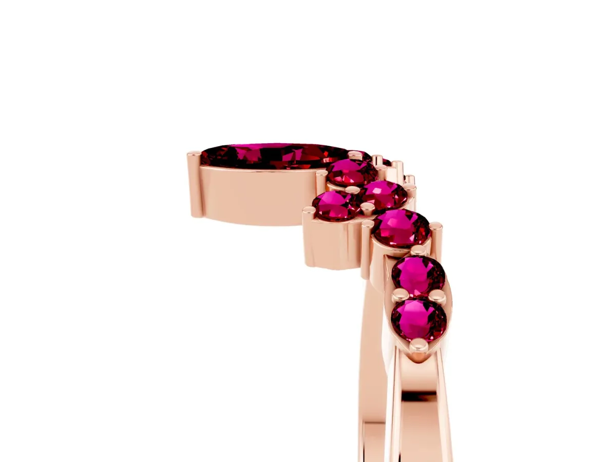 Marquise and Round Garnet Chevron Band with Prong Setting Rose gold