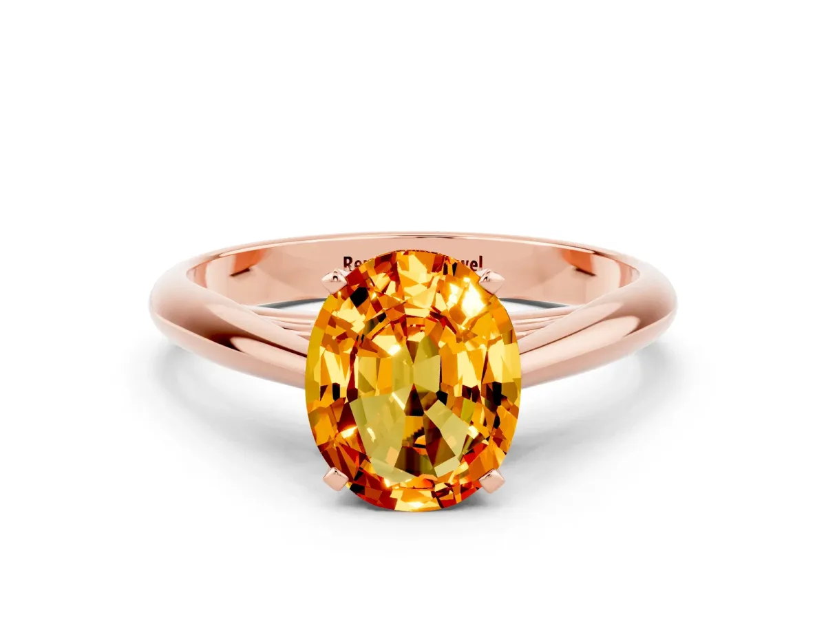 Oval Cut Citrine Solitaire Engagement Ring with Cathedral Setting and Four-Prong Mount Rose gold