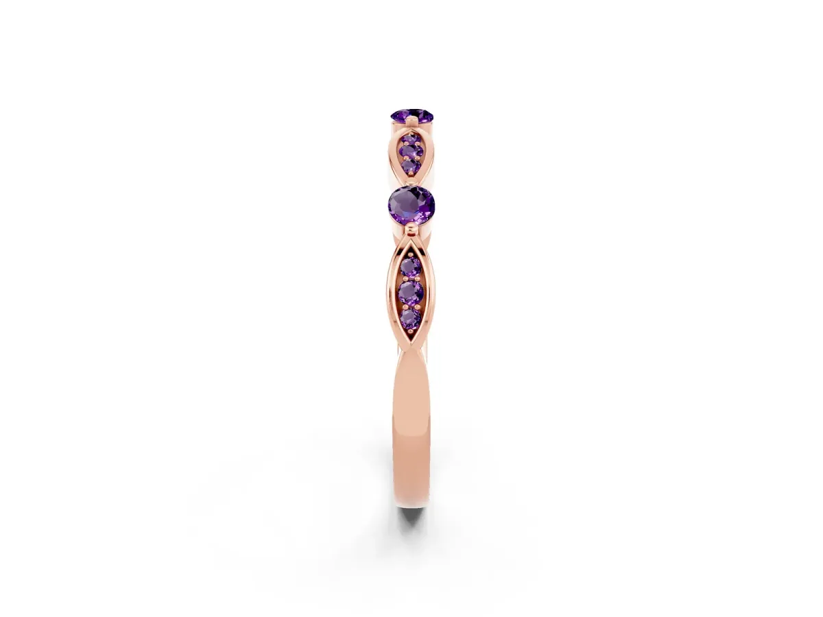 Marquise and Round Amethyst Milgrain Band with Bezel Setting Rose gold