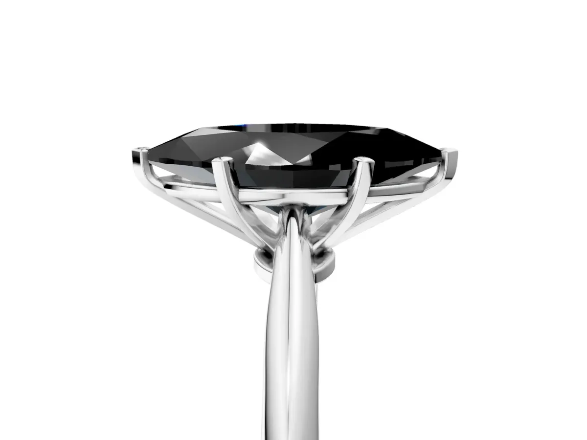 Fancy Black Marquise Cut Diamond Solitaire Engagement Ring with Classic Band and Four-Prong Setting Silver