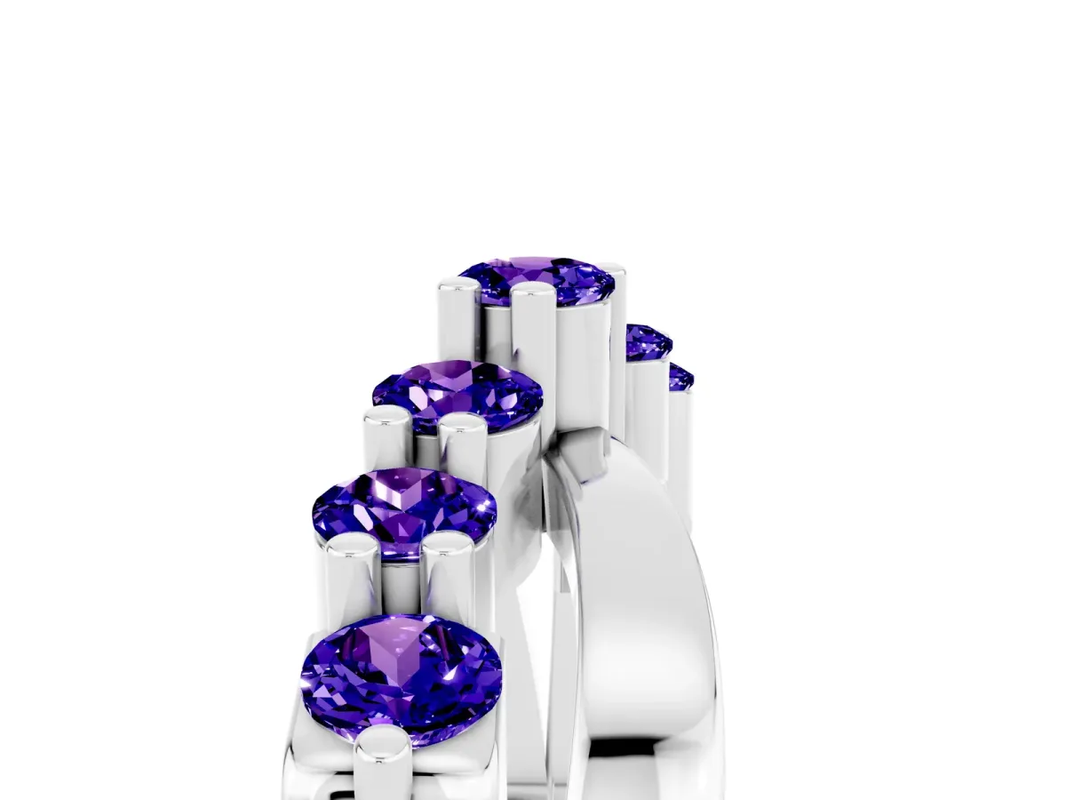 Round Tanzanite Prong-Set Crossover Band White gold