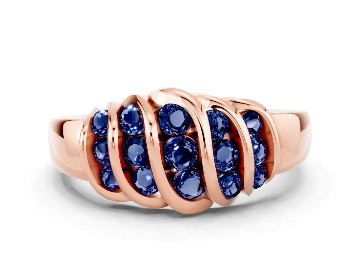 Round Blue Sapphire Multi-Row Crossover Band Rose gold
