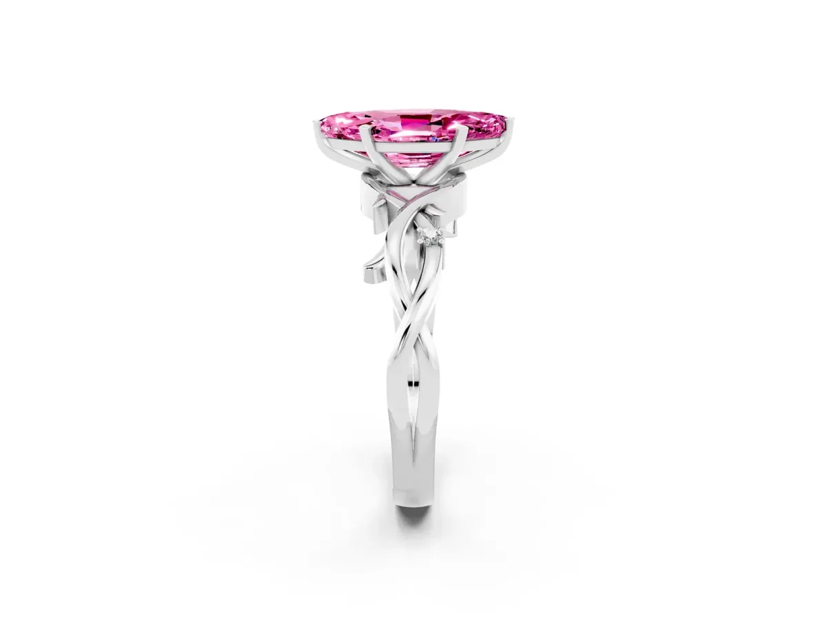 Marquise Cut Pink Sapphire Solitaire Ring with Twisted Band and Prong Setting Silver