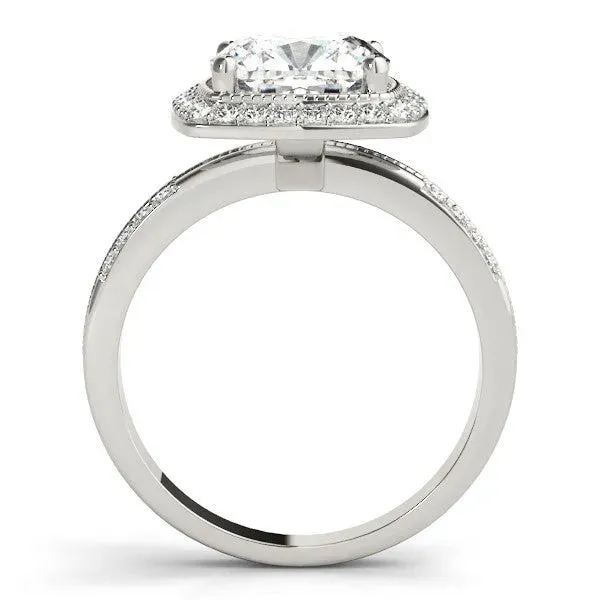 Cushion Cut Diamond Double Halo Ring with Split Shank and Four-Prong Setting Platinum