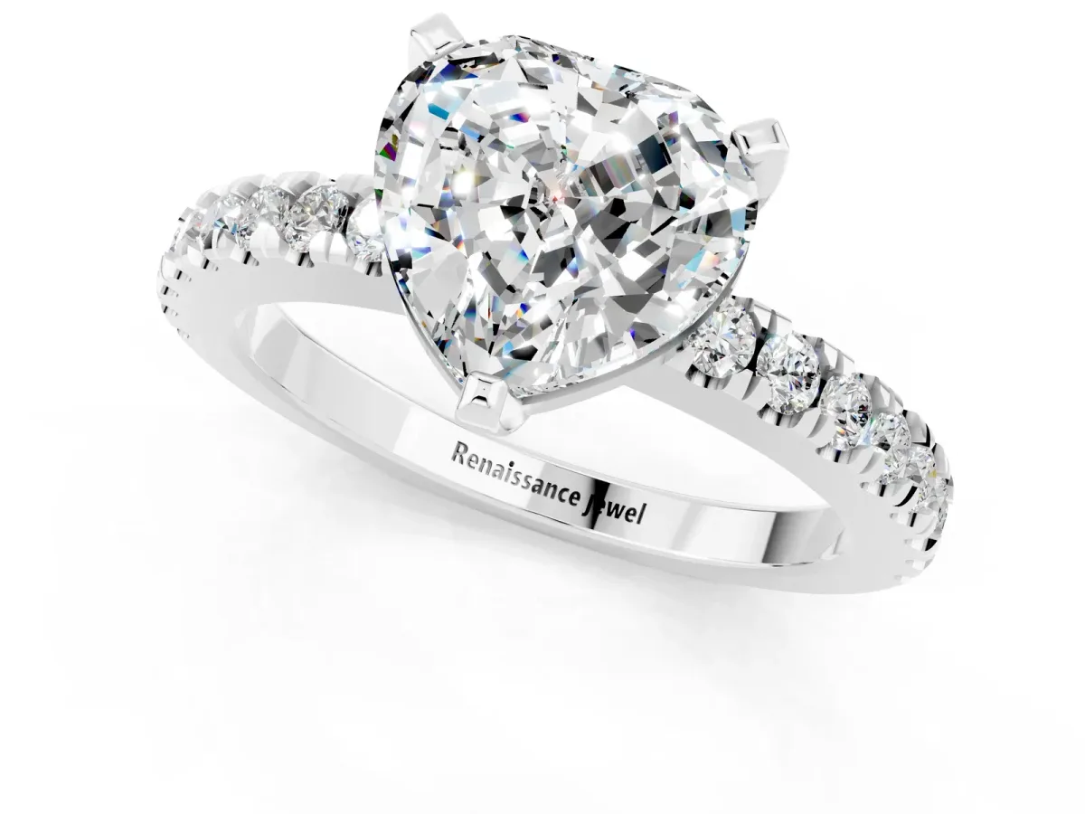 Heart Cut Solitaire Moissanite with Pavé Band and Four-Prong Setting Silver