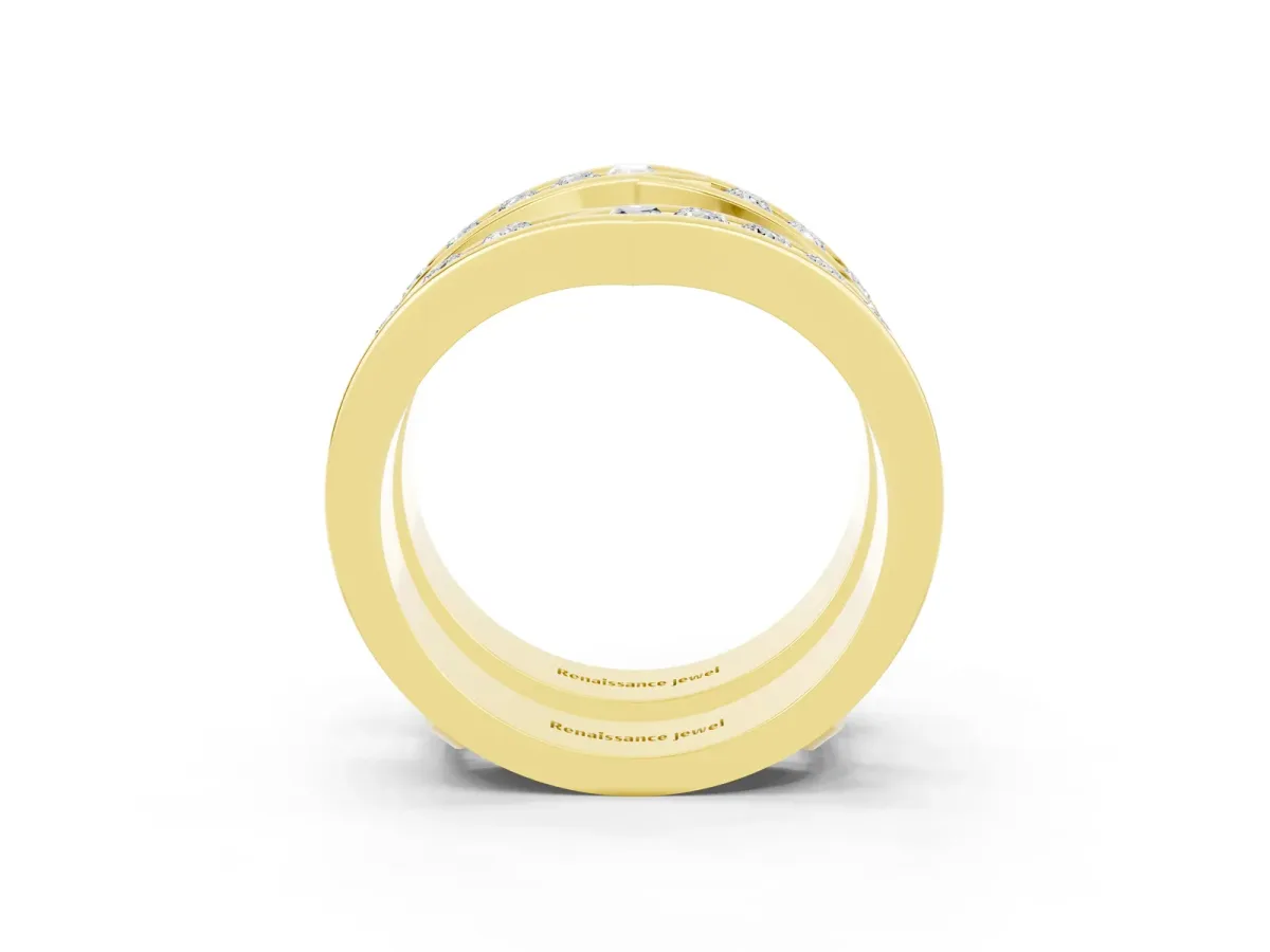 Round Moissanite Channel-Set Chevron Band Yellow gold