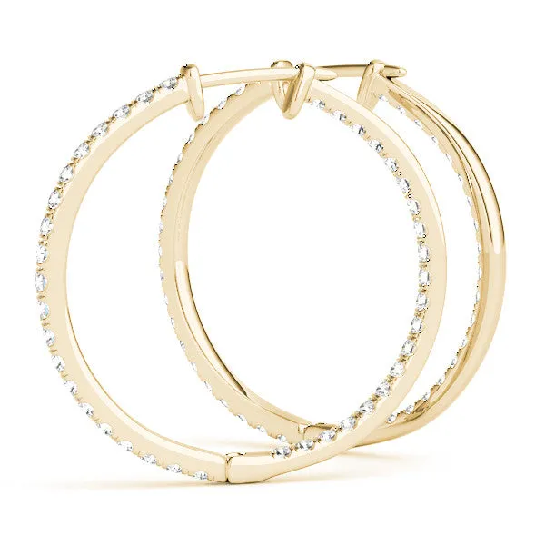 Round Diamond Pave Hoop Earrings with Channel Setting Yellow gold