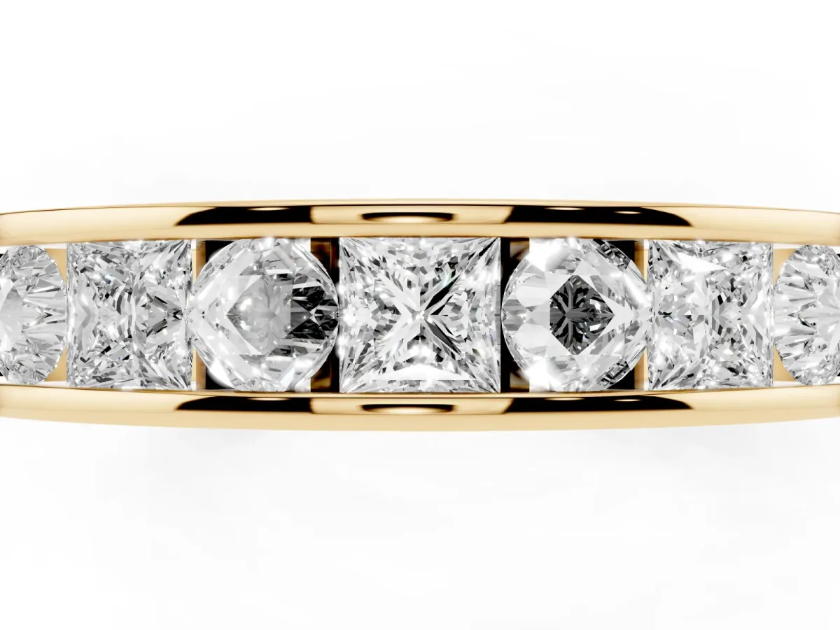 Princess Diamond Channel Set Promise Ring with Round Diamond Accents Yellow gold