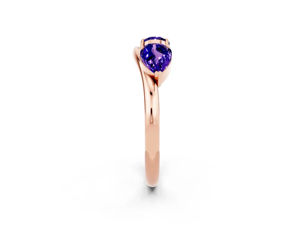 Two-Stone Pear Tanzanite Bypass Ring with Prong Setting Rose gold