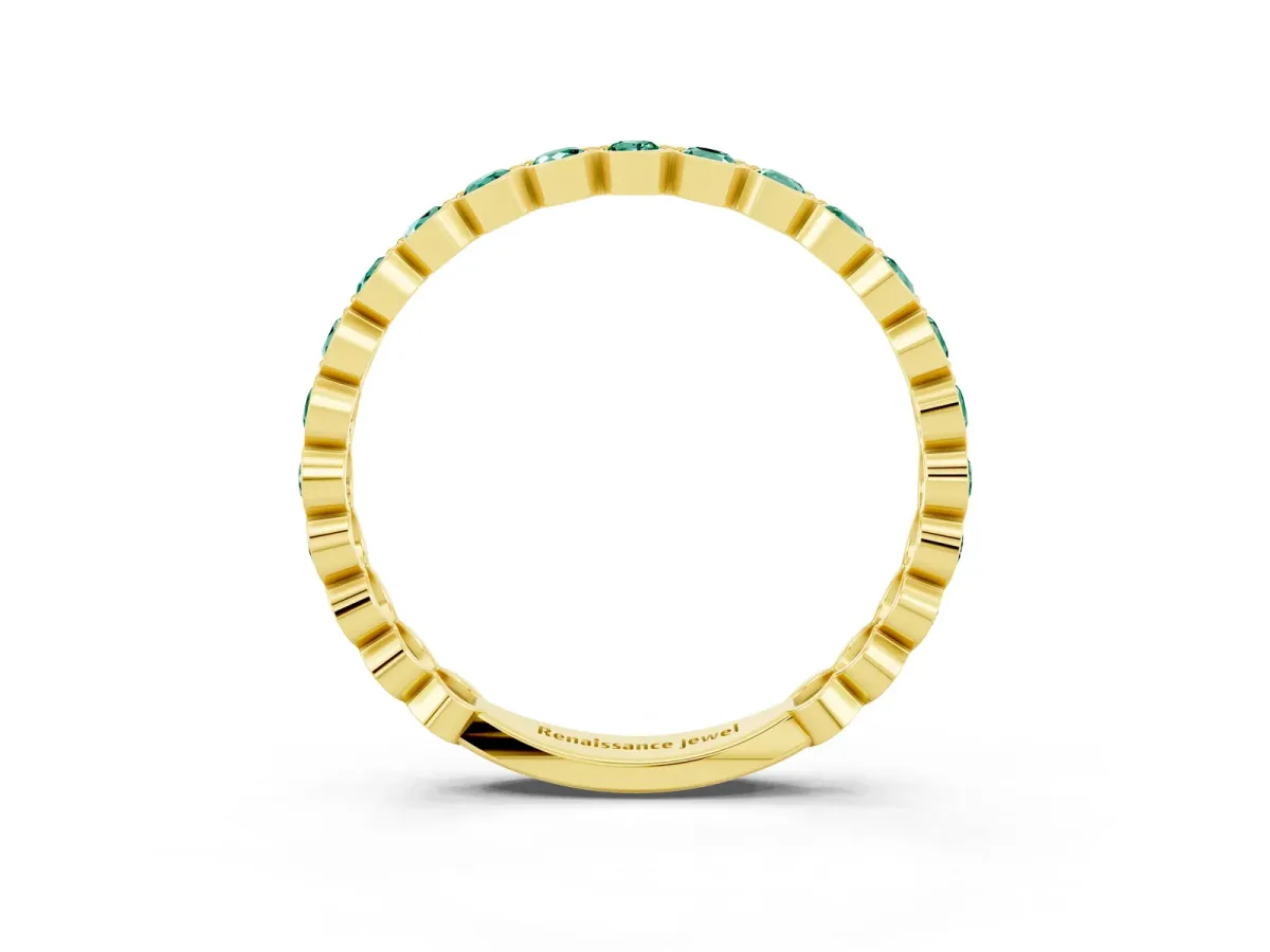 Round Green Sapphire Bezel Set Eternity Band Yellow gold