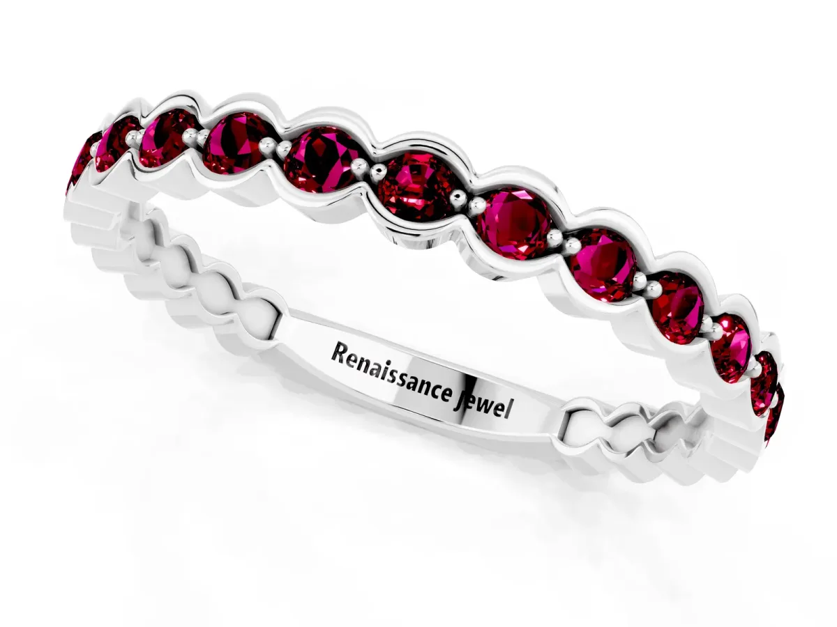 Round Garnet Bezel Set Eternity Band White gold
